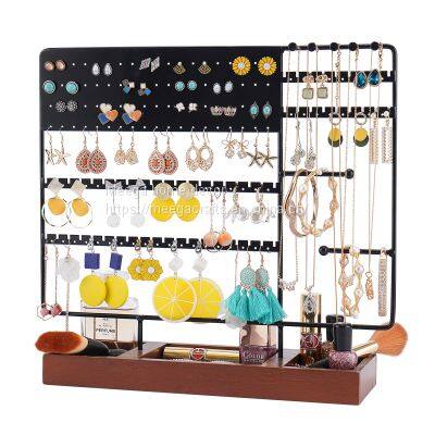 JEWELRY ORGANIZER WALL MOUNTED WALL JEWELRY ORGANIZER SET OF 3 WOOD HANGING JEWELRY ORGANIZER RUSTIC JEWELRY HANGER FOR JEWELRY STORAGE DISPLAY GIFT (BROWN+BLACK)