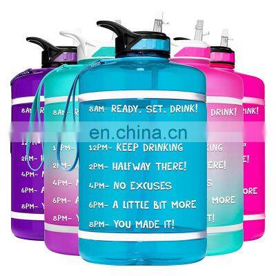 BPA FREE PETG Large 1 Gallon/128oz Motivational GYM Water Bottle with Time Marker & Straw