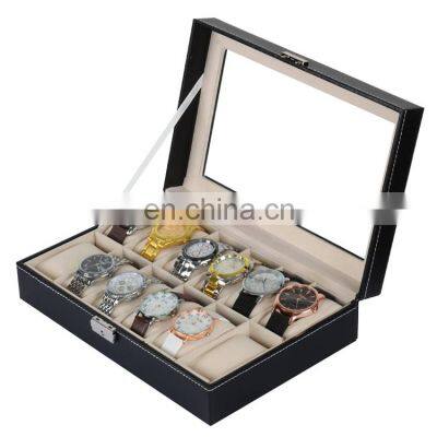 Jewelry 12 slots PU leather watch display storage box with lock