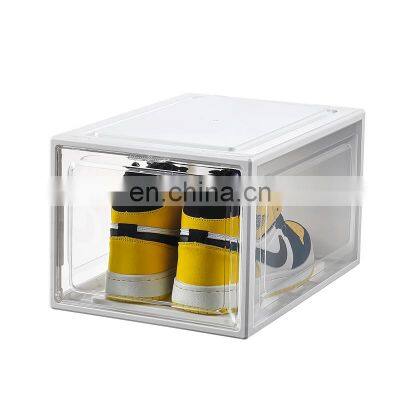 Shoe rack box cabinet storage acrylic display front clear transparent shoe bins custom jordan plastic stackable shoe case