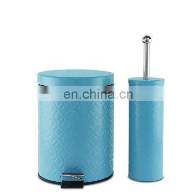 Hot saling embossing design color round 3L/5L/12L trash can toilet brush holder washroom accessories