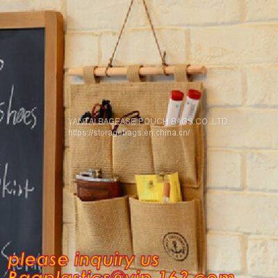 Manufacturer Natural Jute Canvas Fabric Wall Hanging Storage Organizer Carriage Bag,Wall Hanging Pocket Storage Organize photo-5