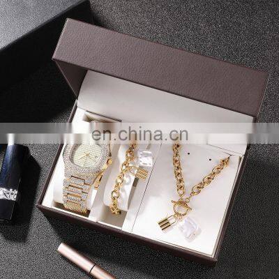 GREALY RL118-G 3pcs Women Qaurtz Diamond Wristwatch Fashion Iced Out Watch Bracelet Set photo-5