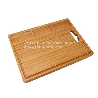 Custom Large Organic Bamboo Cutting Board for Kitchen with 3 Built-In Compartments and Juice Grooves Chopping Carving Board