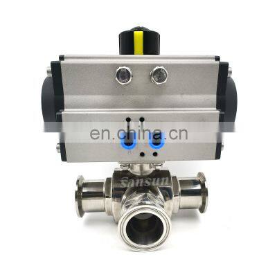 Automatic Stainless Steel Sanitary Tri Clamp Clamp Three-way Pneumatic Ball Valve