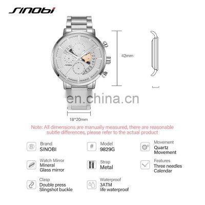 SINOBI S9829G Man Watch Waterproof Stainless Steel Montre Males Quartz Watches High Quality Pilot Men's Chronograph Watch photo-5
