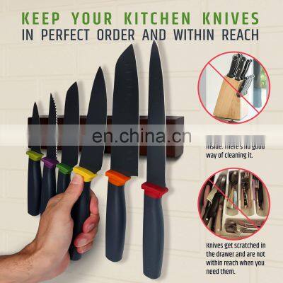 Eco Friendly Wall-mounted Magnetic Bamboo 17 Inch Knife Strip Wood Magnetic Knife Holder photo-3