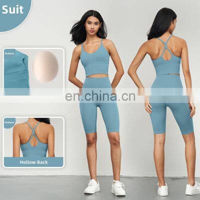 Hollow Backless Crop Sports Bras Custom Logo Women Sling Straps Yoga Longline Tank Tops photo-3