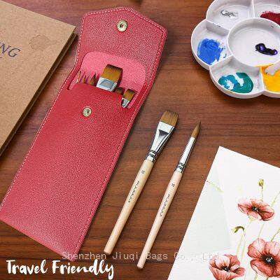 Travel Watercolor Brushes Bag PU Leather Waterproof Painting Kit Portable Watercolor Gouache Paint Brush Storage Bag for Artists photo-3