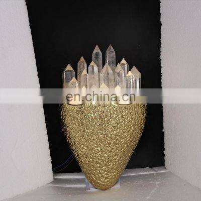 Modern Luxury Hotel Bedside Golden Sconce Indoor Led Natural Crystal Wall Lamps