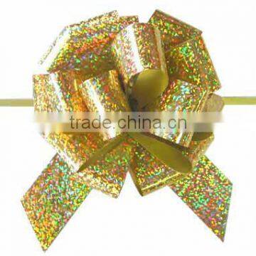Pull String Ribbon Bow,Satin Ribbon With Cutting,laminated with shinny laser ribbon gold pull bow for decorative