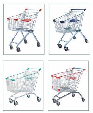 Metal Wire Shopping Trolleys Navigate Congested Store Aisles