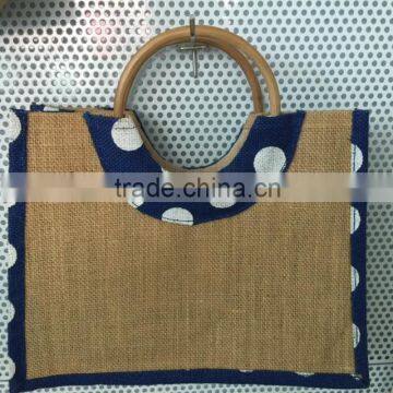 eco jute tote with wooden handle, custom print jute bag wholesale line