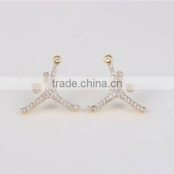 2016 Fashion Hip Pop Jewelry Men White Zircon 925 Silver Yellow Gold Platedstud Earring photo-2