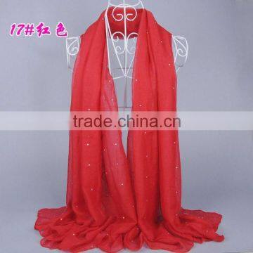 Wholesale New Stunning Long Polyester Solid Plain Scarf with Rhinestones On