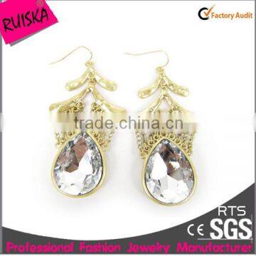 Classic Trendy Imitation Luxurious Teardrop Zircon Earrings Designs With Gold Chain