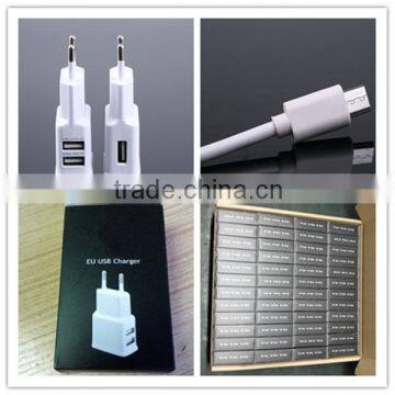 OEM black white gold logo printing us eu 1.5a dual usb multi cell phone charger with micro cable and paper box