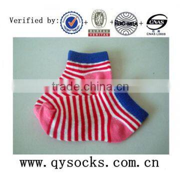 Baby cotton stripe socks with colorful cuff and heel for bulk wholesale