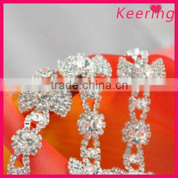 clear blingbling crystal stone flower shape with bow knot rhinestone chain trim WRC-197