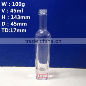 45ml empty glass wine liquor oil bottle with screw cap lid