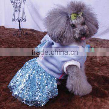 dog hoodie blue dog skirts velvet+Sequins yarn spring summer dog sexy girl rabbit shaped dog skirts factory