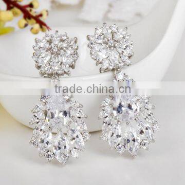 Clear Cubic Zircon Bridal Heavy Chandelier Earrings With AAA Cubic Zircon and Platinum Plating photo-3