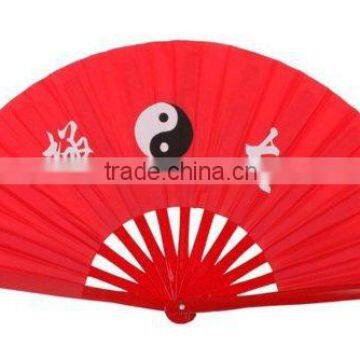 Chinese Kung Fu Red Bamboo Tai Chi Fan Martial Arts Practice Performance Supplies