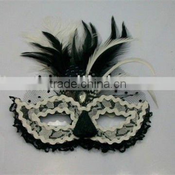 White and Black Feather Lace Face Mask