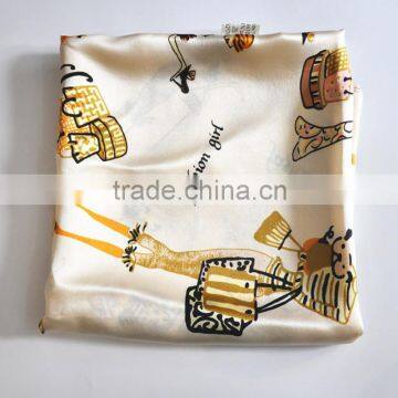 Customized design 90*90cm polyester shiny satin material printed square scarf