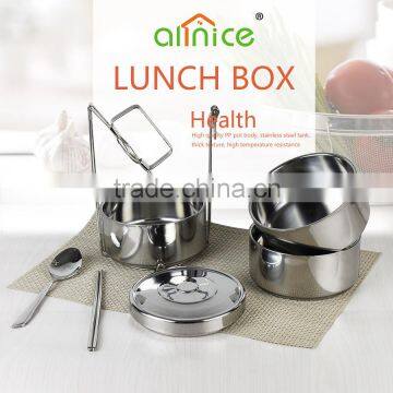 Allnice wholesale 3 layers comfortable take stackable thermal stainless steel tiffin box/bento box with handle