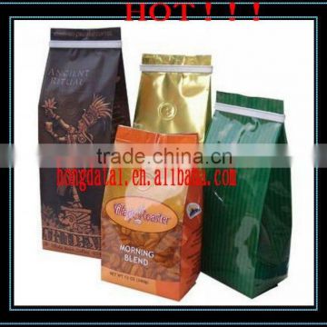 hot selling flat bottom side gusset various color with tin tie/zipper top for coffee or tea packaging