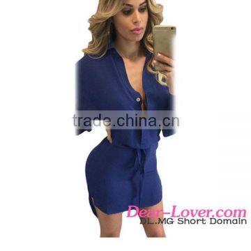 Blue Long Shirt Belted Shift Dress with designer one piece dress western