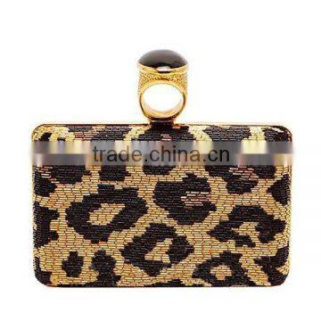 EV1108 Gold buckle clutch bags horizontal square ladies leopard evening bag