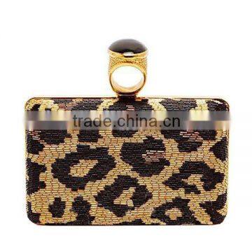 EV1108 Gold Buckle Clutch Bags Horizontal Square Ladies Leopard Evening Bag