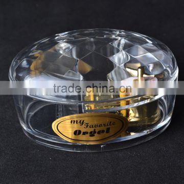 Made In China Christmas hand crank music box,Transparent Gold-Plate Acrylic Hand crank Music Box.