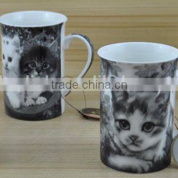 11OZ black little cat design full decal print coffee cups, shiny surface porcelain mug, KL5007-10731