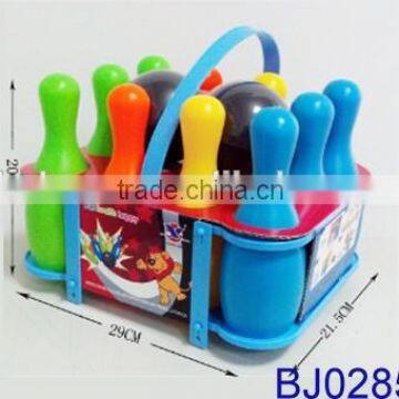 Sport games kids plastic bowling set with basket