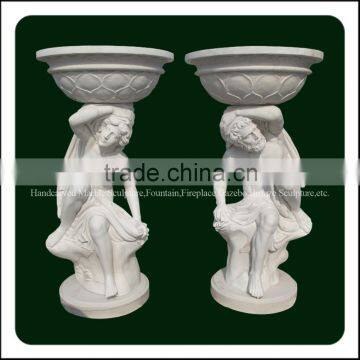 Hot Sale Outdoor Natural Carved White Marble Flower Pots