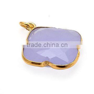 Silver Lavendor chalcedony Clover Gemstone Connector