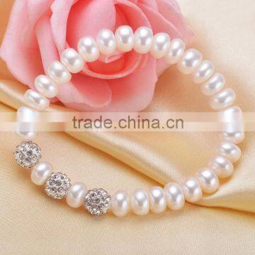 Elastic Rope with crystal beads freshwater pearl bracelet