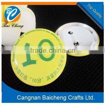 Promotion metal tinplate button badge of 38mm/58mm Custom size button badge with safety pin for volunteers and students in sale