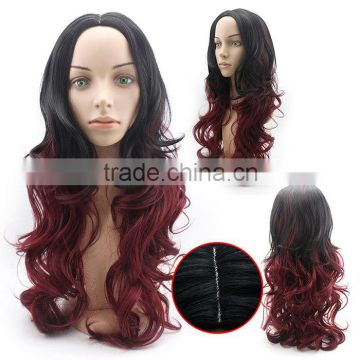 2016 Available Ombre Celebrity Curly Wig Cheap Wigs Two-Tone Female Elegant Wavy Synthetic Wigs for African American Black Women