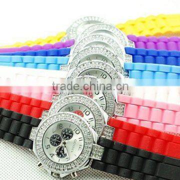 silicone diamond watch stainless steel back geneva watch