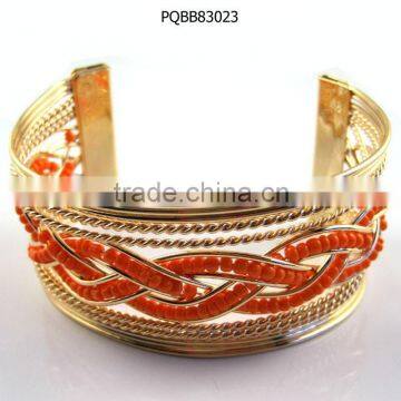 2015 newest design texture red seed bead woven cuff bangle bracelet