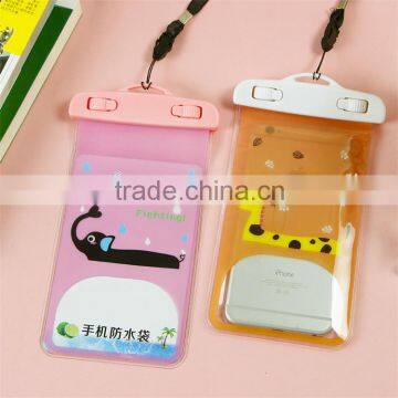 Cute Cartoon Style Mobile Phone Waterproof Pouch With Lanyard Swimming Waterproof PVC Neck Bag For Cellphone (BLY8-0206WB)