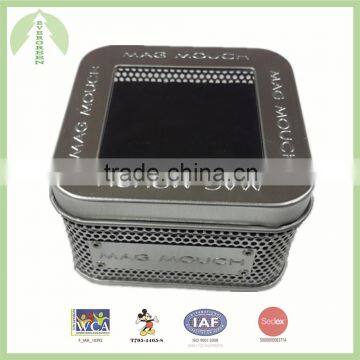 Square mesh tin box with lift-off lid, good quality
