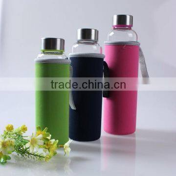 Portable high Borosilicate Glass Sport Water Bottle with colorful sleeve