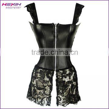 2016 Hot Selling Black Leather Girdle Zipper Up Gothic Corset