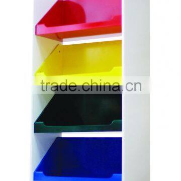 Wooden Bookshelf Bookcase CD Rack Shelf with 4 Colorful Colored Tiers and Base for Beautiful Precious Items Display and Storage