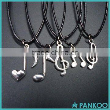 2016 Newest Fashion S925 Note Music Notation Sterling Silver Pendant Leather Vintage Men Necklaces for Women silver jewelry